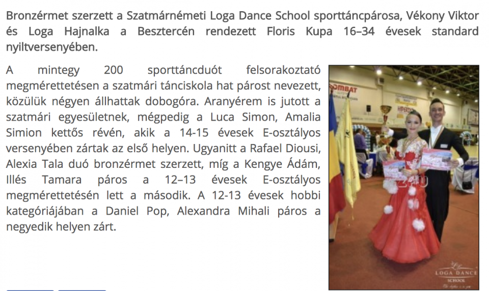Besztercen a Loga Dance School sporttancosai (frissujsag.ro)