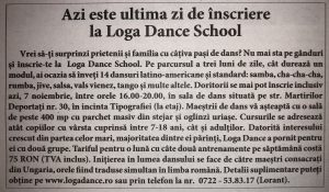 Azi este ultima zi de inscriere la Loga Dance School (Informatia Zilei)