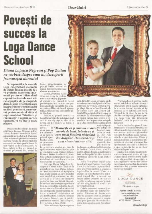 Povesti de succes la Loga Dance School - Diana Lupsica Negrean si Pop Zoltan (Informatia Zilei)