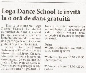 Loga Dance School te invita la o ora de dans gratuita (Informatia Zilei)