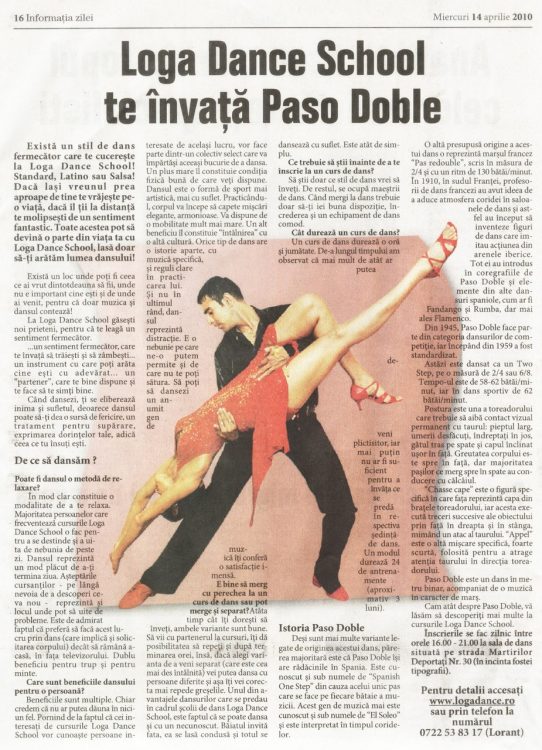 Invata Paso Doble la Loga Dance School (Informatia Zilei)