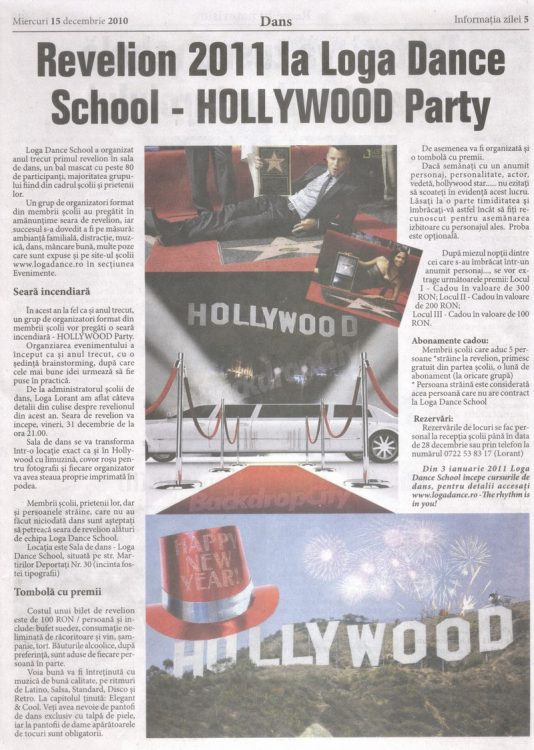 Revelion 2011 la Loga Dance School – Hollywood Party (Informatia Zilei)