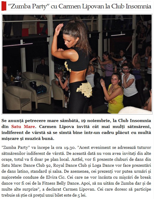 “Zumba Party” cu Carmen Lipovan la Club Insomnia (satmareanul.net)