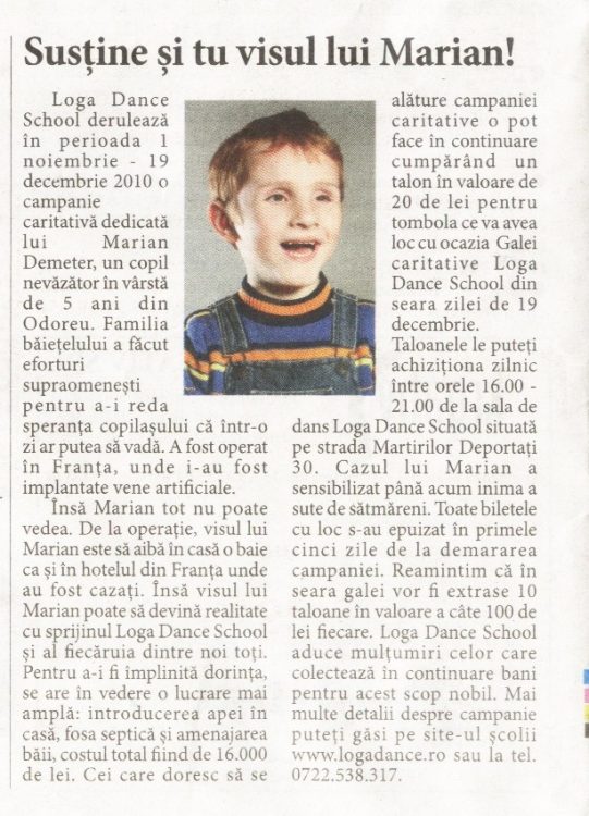 Sustine si tu visul lui Marian! (Informatia Zilei)