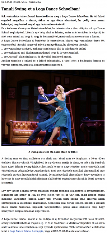 Tanulj Swing-et a Loga Dance Schoolban! (szatmar.ro)