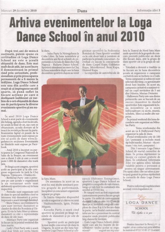 Arhiva evenimentelor la Loga Dance School in anul 2010 (Informatia Zilei)