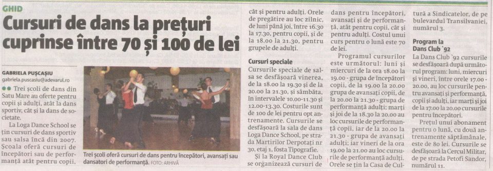 Cursuri de dans la preturi cuprinse intre 70 si 100 de lei (Adevarul)