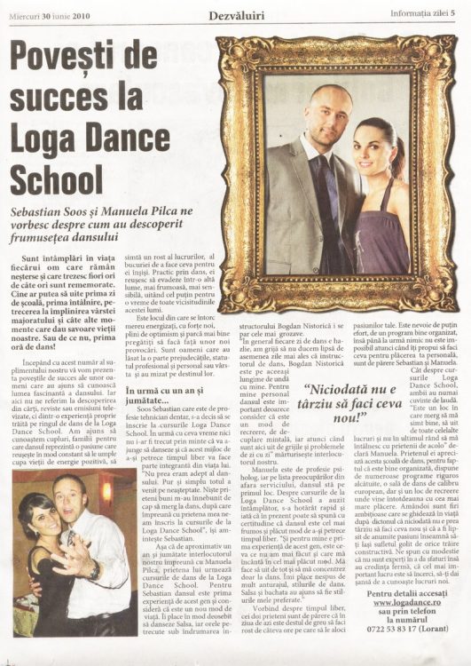 Povesti de succes la Loga Dance School - Sebastian Soos si Manuela Pilca (Informatia Zilei)