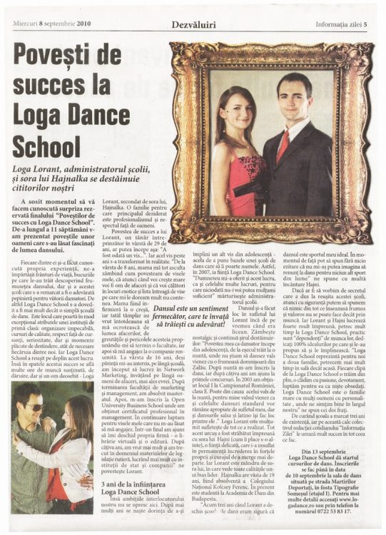 Povesti de succes la Loga Dance School - Loga Lorant, administratorul scolii, si sora lui Hajnalka se destainuie cititorilor nostri (Informatia Zilei)