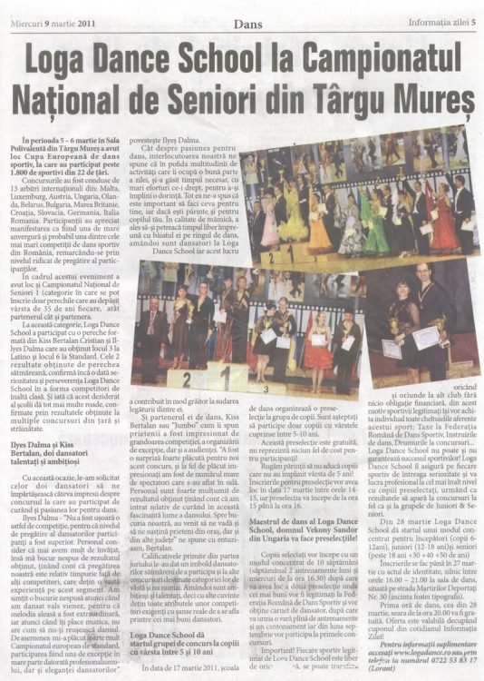 Loga Dance School la Campionatul National de Seniori din Targu Mures (Informatia Zilei)