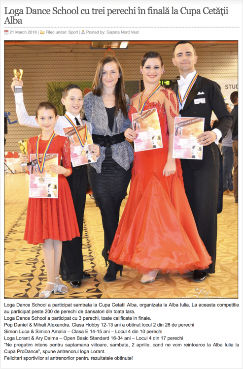 Loga Dance School cu trei perechi in finala la Cupa Cetatii Alba (gazetanord-vest.ro)