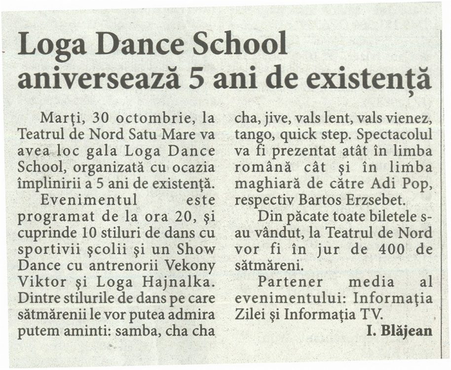 Loga Dance School aniverseaza 5 ani de existenta (Informatia Zilei)