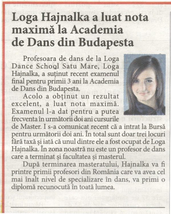 Loga Hajnalka a luat nota maxima la Academia de Dans din Budapesta (Informatia Zilei)