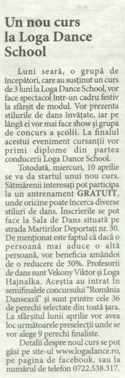 Un curs nou la Loga Dance School (Informatia Zilei)