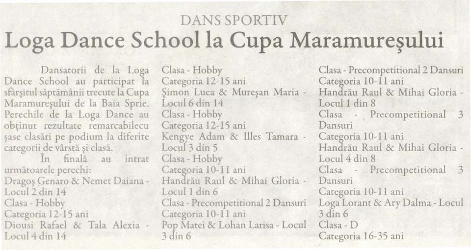 Dans sportiv / Loga Dance School la Cupa Maramuresului (Gazeta de Nord Vest)