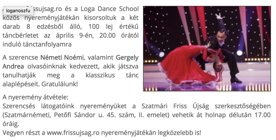 Loga Dance School tancberletet nyertek! (frissujsag.ro)