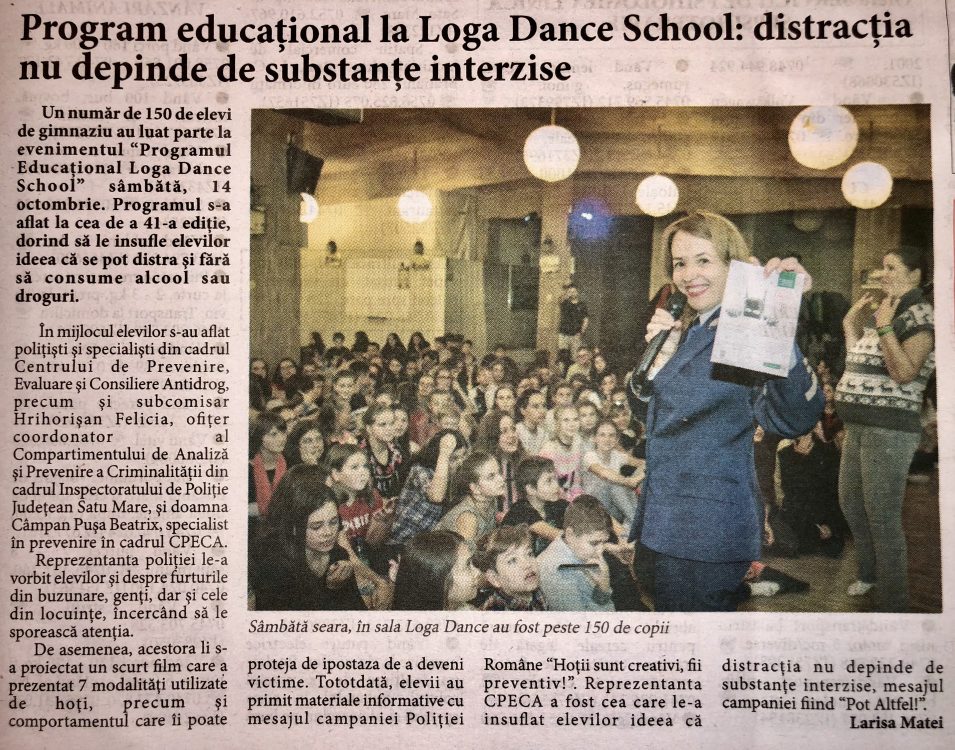 Program educational la Loga Dance School: distractia nu depinde de substante interzise (Informatia Zilei)