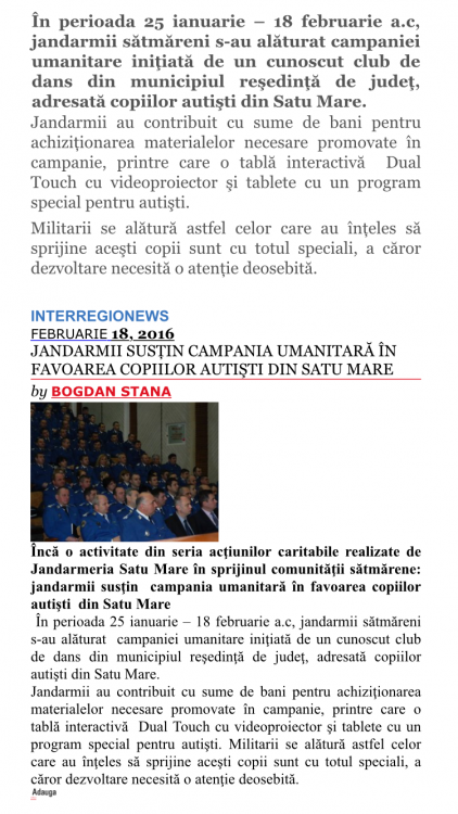 Jandarmii sustin campania umanitara pentru copii autisti (interregionews.eu)
