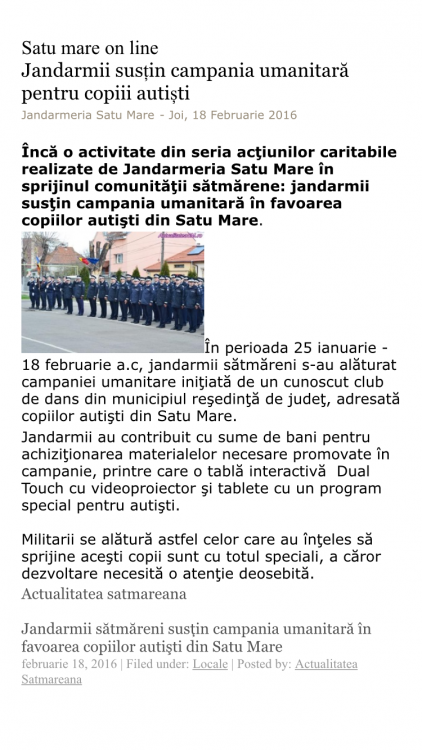 Jandarmii sustin campania umanitara pentru copiii autisti (satumareonline.ro)