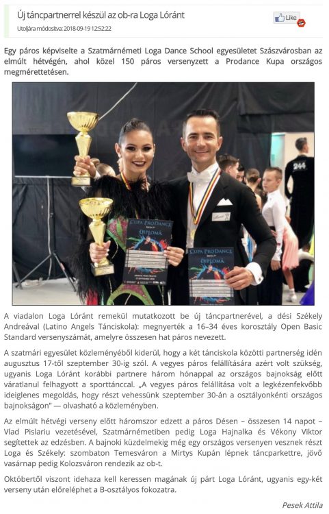Uj tancpartnerrel keszul az ob-ra Loga Lorant (frissujsag.ro)