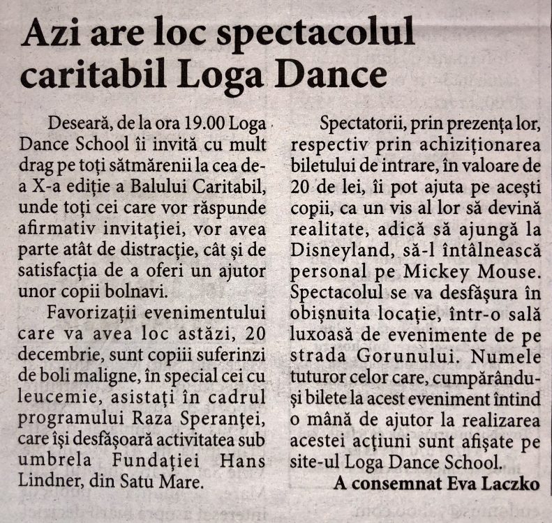 Azi are loc spectacolul caritabil Loga Dance School (Informatia Zilei)