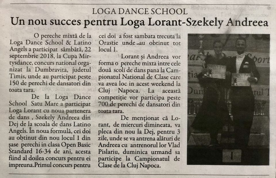 Un nou succes pentru Loga Lorant-Szekely Andreea (Gazeta De Nord Vest)