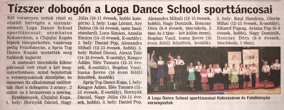 Tizszer dobogon a Loga Dance School sporttancosai (Friss Ujsag)