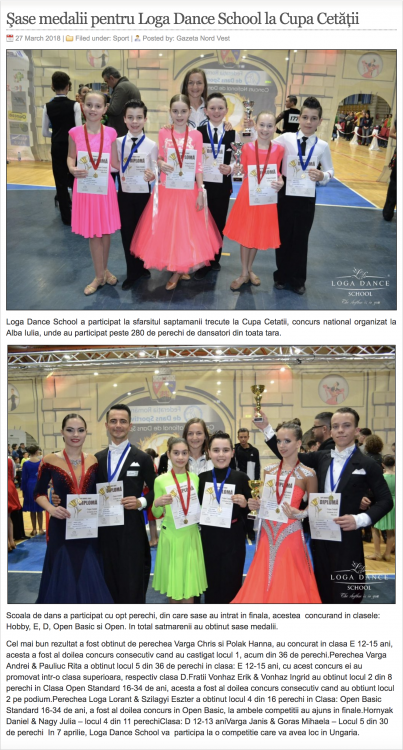 Sase medalii pentru Loga Dance School la Cupa Cetatii (gazetanord-vest.ro)