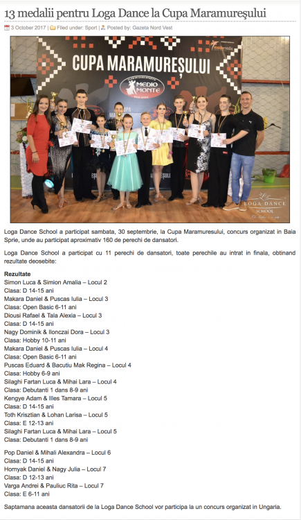 13 medalii pentru Loga Dance School la Cupa Maramuresului (gazetanord-vest.ro)
