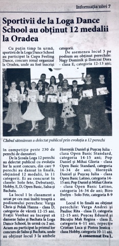 Sportivii de la Loga Dance School au obtinut 12 medalii la Oradea (Informatia Zilei)