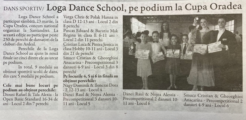 Loga Dance School pe podium la Cupa Oradea! (Gazeta De Nord Vest)