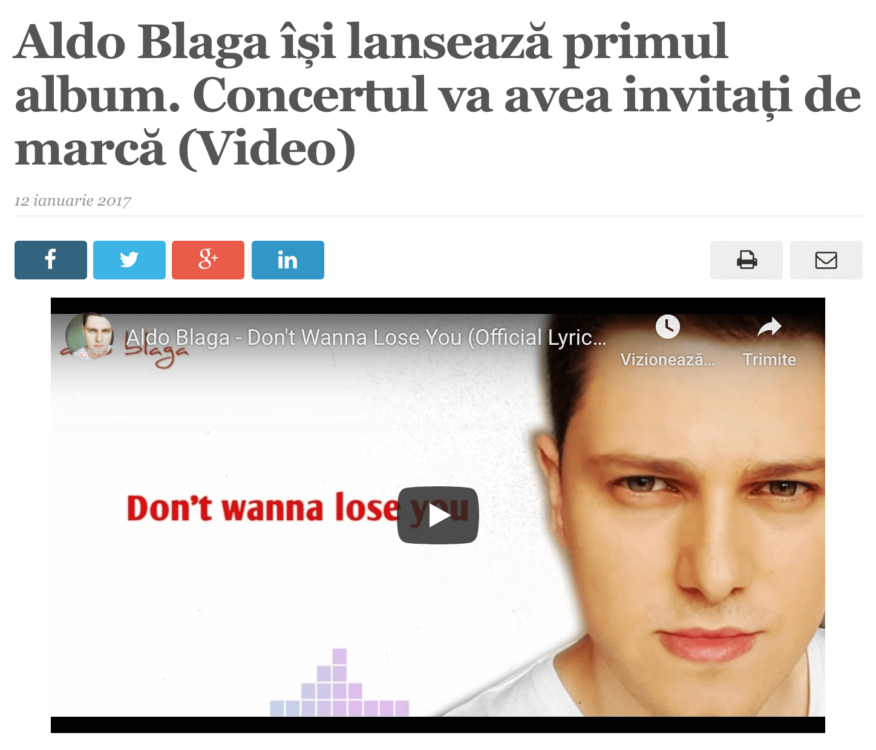 Aldo Blaga isi lanseaza primul album. Concertul va avea invitati de marca. (satmareanul.net)