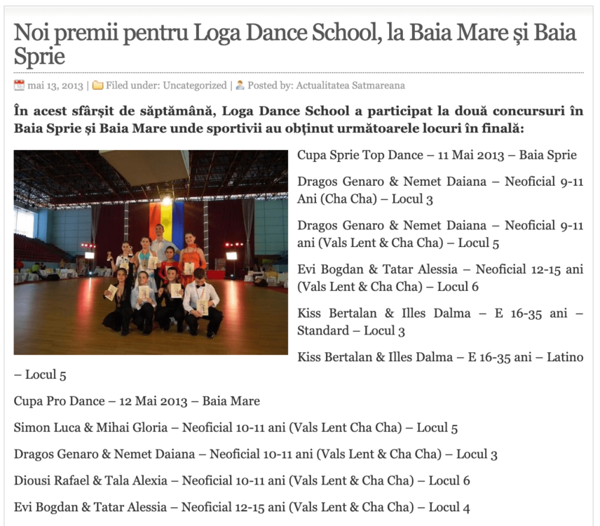Noi premii pentru Loga Dance School, la Baia Mare si Baia Sprie. (actualitateasm.ro)