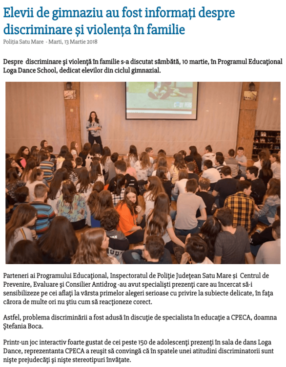 Elevii de gimnaziu au fost informati despre discriminare si violenta in familie (satumareonline.ro)