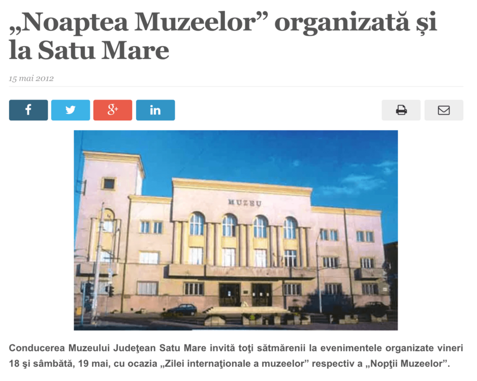„Noaptea Muzeelor” organizata si la Satu Mare. (satmareanul.net)