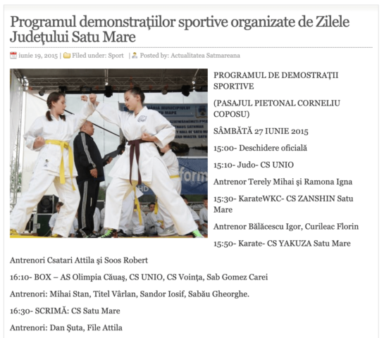 Programul demonstratiilor sportive organizate de Zilele Judetului Satu Mare! (actualitateasm.ro)
