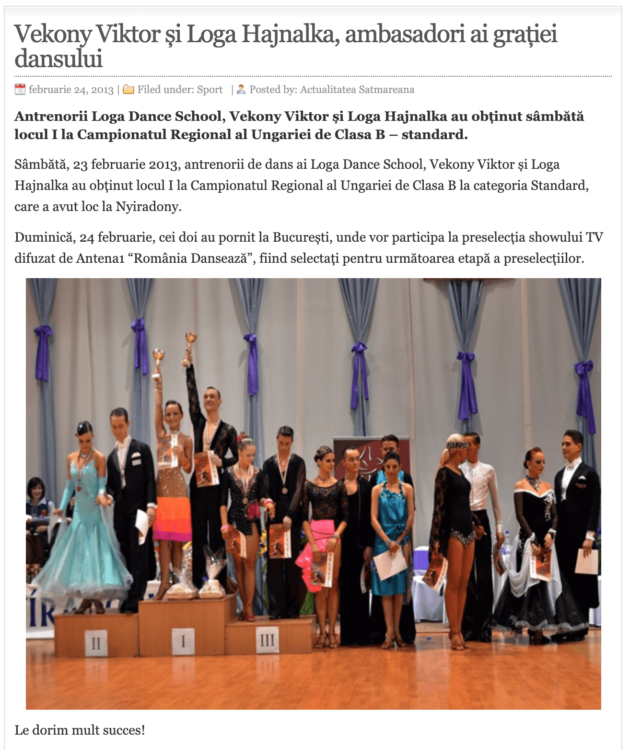 Vekony Viktor si Loga Hajnalka, ambasadori ai gratiei dansului. (actualitateasm.ro)