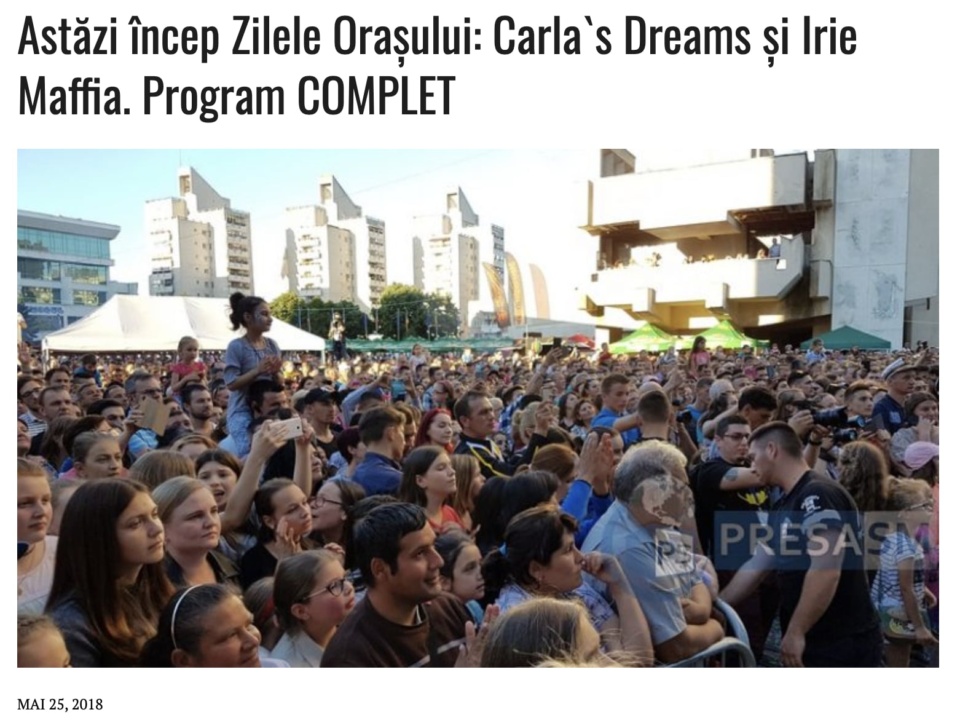 Astazi incep Zilele Orasului: Carla`s Dreams si Irie Maffia. Program COMPLET (presasm.ro)