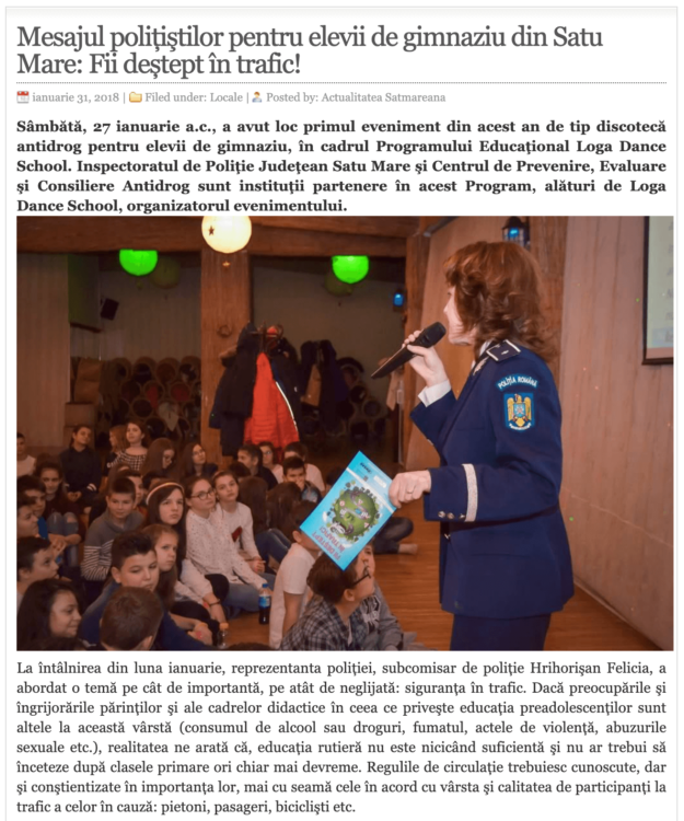 Mesajul politistilor pentru elevii de gimnaziu din Satu Mare: Fii destept in trafic! (actualitateasm.ro)
