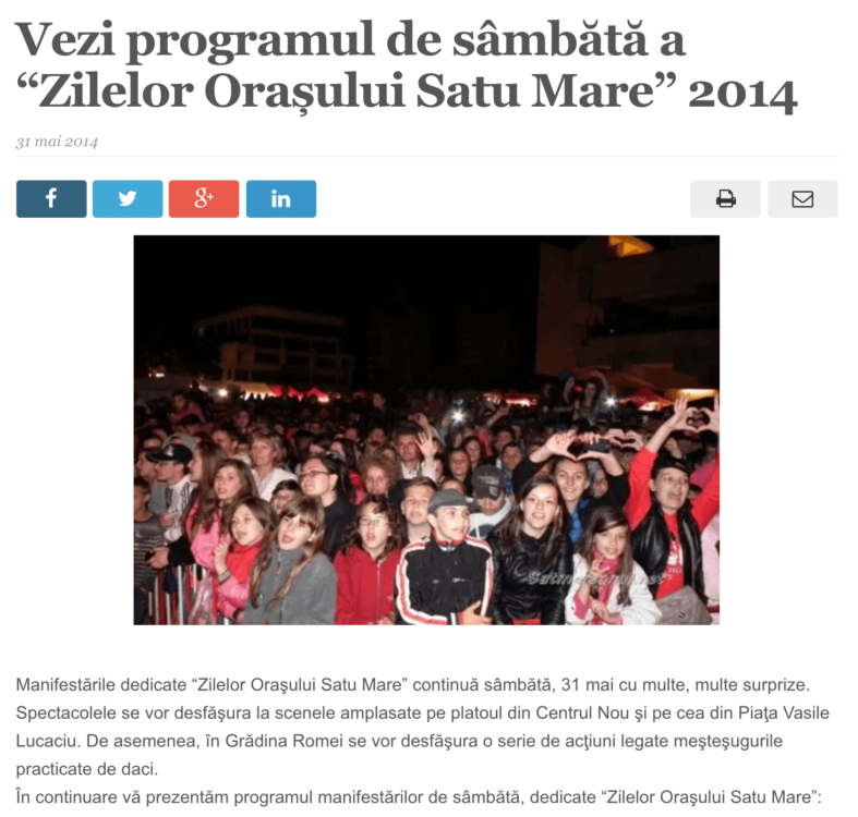 Vezi programul de sambata a “Zilelor Orasului Satu Mare” 2014. (satmareanul.net)