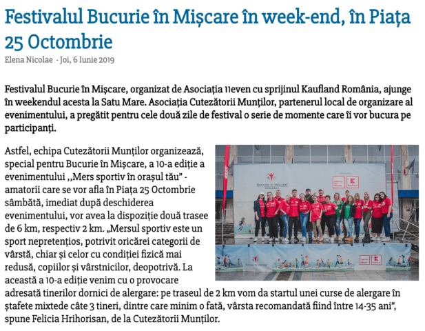 Festivalul Bucurie in Miscare in week-end, in Piata 25 Octombrie (satumareonline.ro)