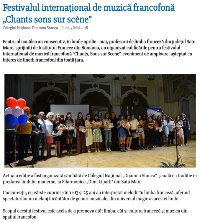 Festivalul international de muzica francofona „Chants sons sur scene” (satumareonline.ro)
